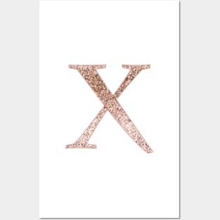 X rose gold glitter monogram letter Posters and Art